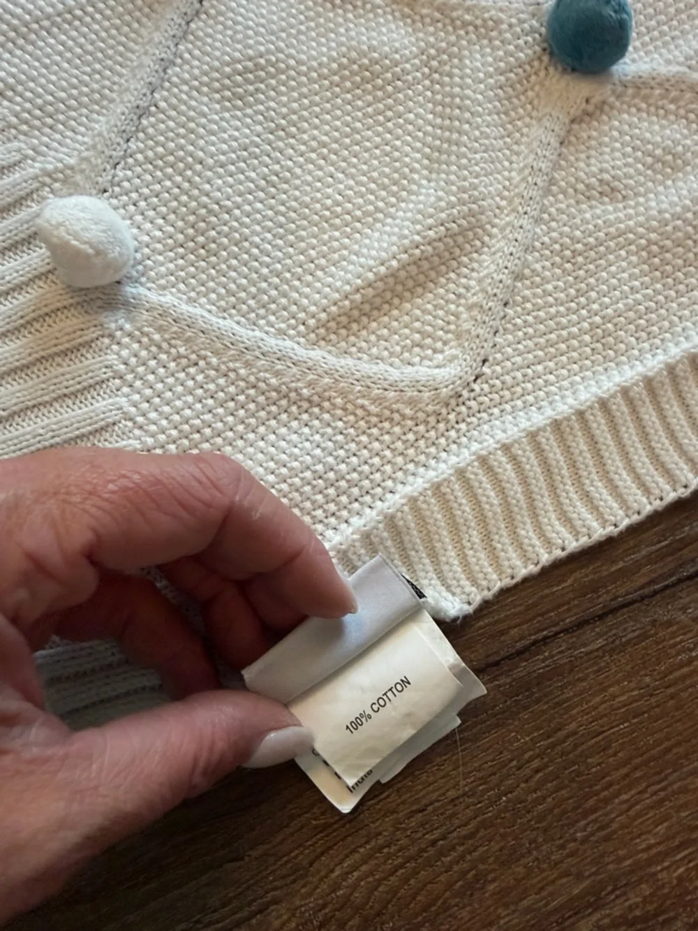 White Pom Pom Knit Baby Blanket made in India